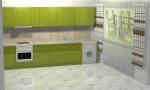 Права кухня за гарсониера със зелени врати МДФ гланц
